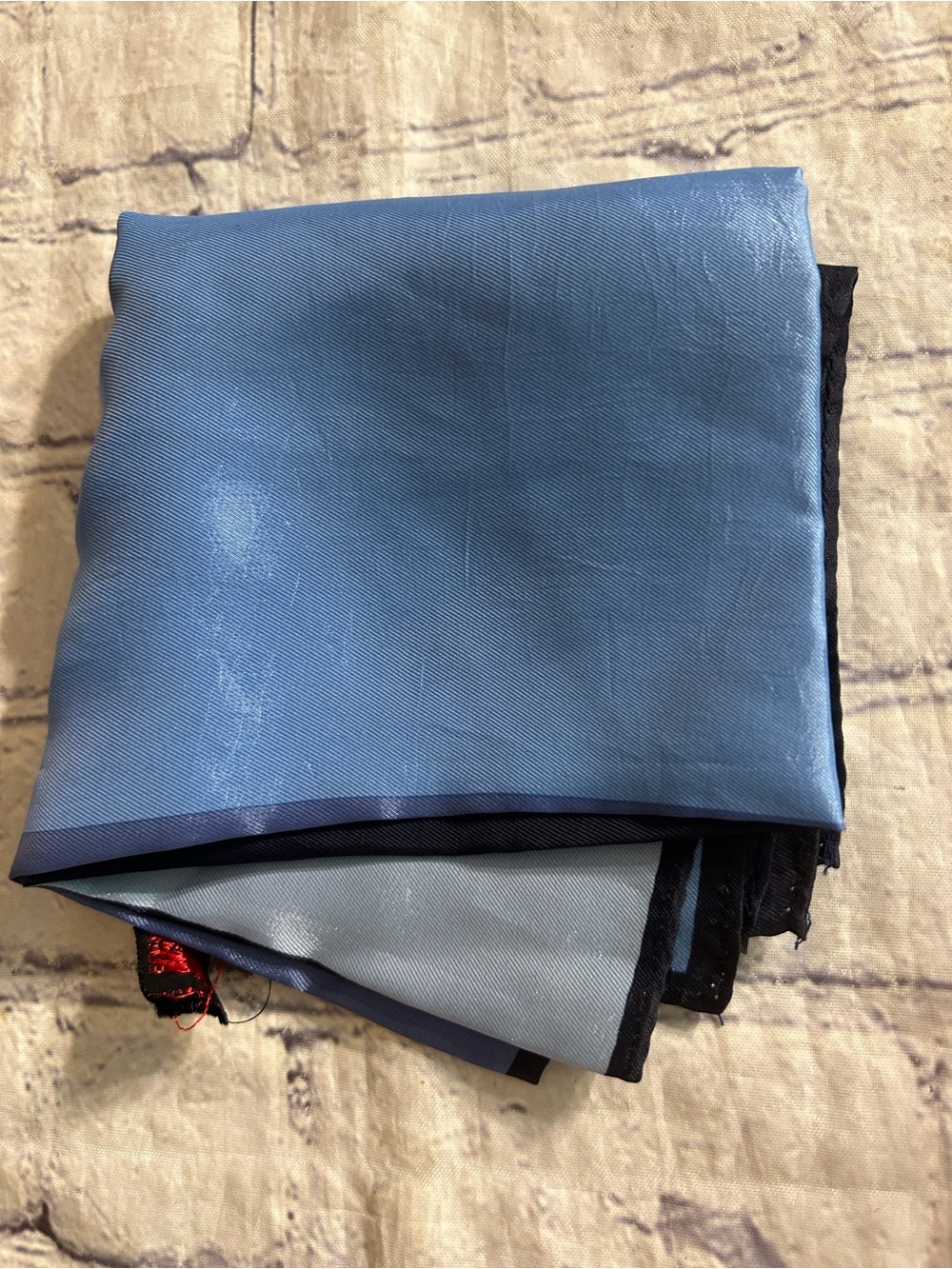 VINTAGE ROLLED ENDS 100% ACETATE COLORBLOCK BLUE POCKET SQUARE SCARF - Picture 5 of 12
